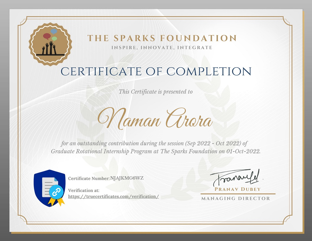 Spark Foundation Completion Certificate